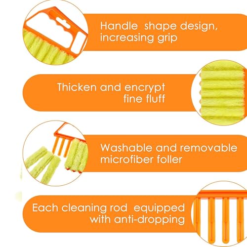 1-Pack Orange Blind Cleaner Duster Tool – 7 Finger Microfiber Dusting Brush for Window Blinds, Shutters, Vents & Baseboards – Reusable, Washable & Lint-Free Cleaning Tool for Home & Office