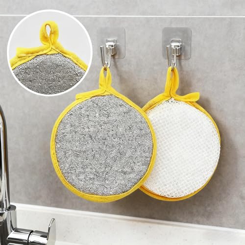 Double Sided Dish Sponges, Extra Thick 2.5cm, 10 Pack | Non Scratch, Heavy Duty Scouring Pads, Handle Hole, For Dish Washing, Sink & Stove Cleaning