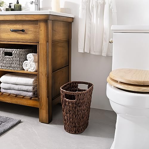 GRANNY SAYS Wicker Waste Basket, Waterproof Bathroom Trash Can, Bedroom Can, Durable Wastebasket with Handles, 15 Liters/4 Gallons - color: Brown, size: Rectangular - 13"L x 7½"W x 12¼"H