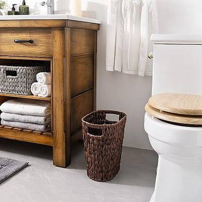 GRANNY SAYS Wicker Waste Basket, Waterproof Bathroom Trash Can, Bedroom Can, Durable Wastebasket with Handles, 15 Liters/4 Gallons - color: Brown, size: Rectangular - 13"L x 7½"W x 12¼"H