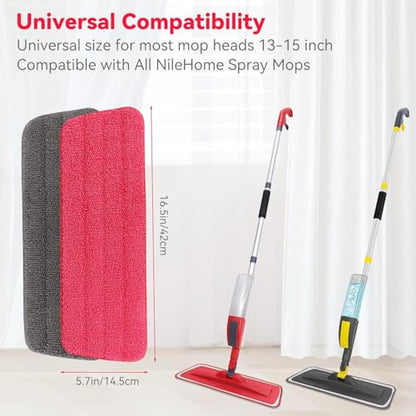 16.5 inch Microfiber Mop Pads for Rubbermaid Reveal Spray Mop and Any 16.5" Flat Mop - 6 Pack 13''-15'' Spray Mop Pad Reusable Washable Replacement Refills - Red & Grey - color: Grey and Red - 6pack