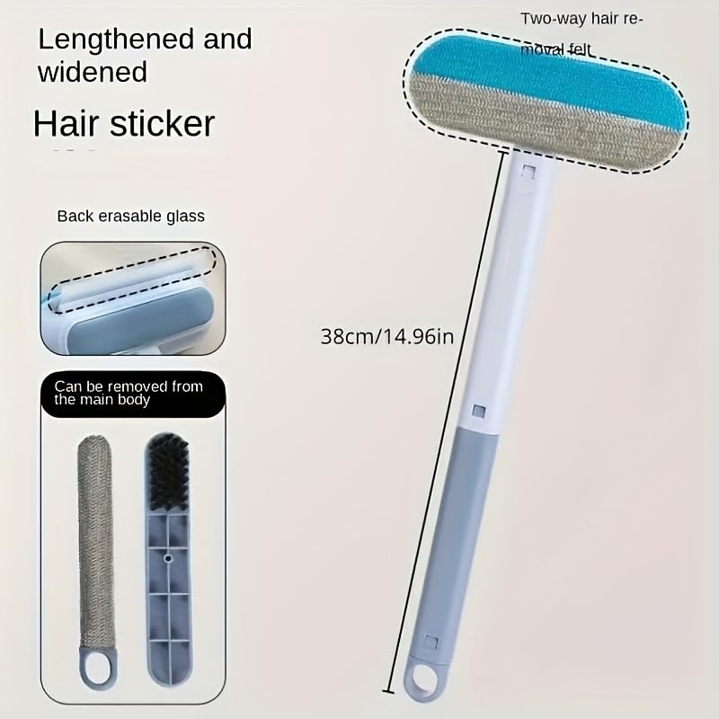 Blue Long Handle Pet Hair Remover, Durable Nylon Lint Roller, Effectively Removes Cat & Dog Hair, Suitable for Bed, Sofa and Other Furniture Surfaces