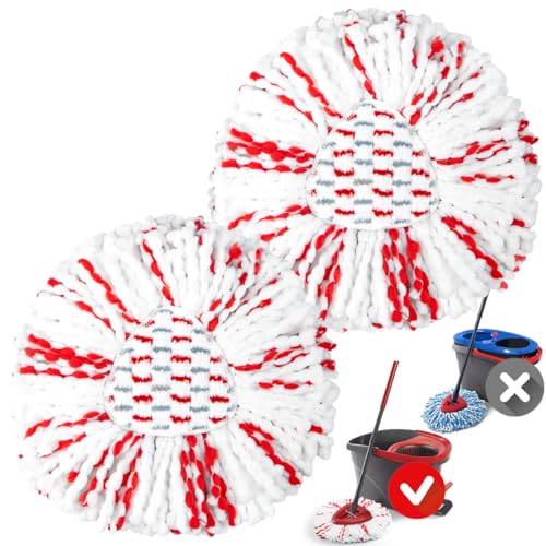 Spin Mop Replacement Heads Compatible with O-Cedar EasyWring 1-Tank System - Microfiber Mop Head Refills for Deep Floor Cleaning, Scrub Pad for Tile Hardwood Kitchen, 2 Pack - size: 2pcs 1-Tank Mop Red