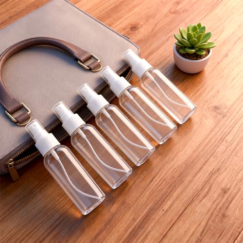 DNSEN 5 Pack 3.4 oz Travel Spray Bottles TSA Approved Fine Mist Travel Size Spray Bottle for Liquids Refillable Empty Clear Plastic Bottles with Labels