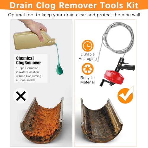 25 FT Double Mode Drain Snake Tools, 14-in-1 Drain Auger【Upgraded】 | for Sink and Drain Unblocking, Plumbing Snake for Kitchen, Bathrom and Shower Sink, Drain Clog Remover for Real DYIs - color: 25FT-Red&Black