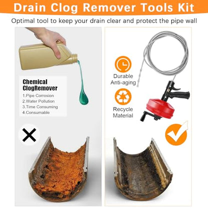 35 FT Double Mode Drain Snake Tools, 14-in-1 Drain Auger for Sink and Drain Unblocking, Plumbing Snake for Kitchen, Bathrom and Shower Sink, Snake for Real DYIs【Upgraded】 - color: 35ft-n-red&black