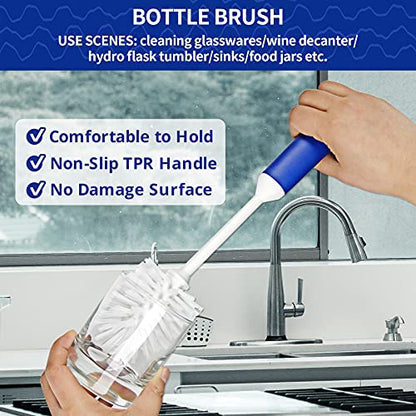 CELOX 5 Pack Kitchen Scrub Brush Set with Ergonomic Handle and 12 Pack Dual-Sided Natural Cellulose Sponge for Dishwashing