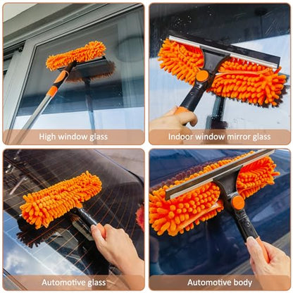 2 in 1 Window Washing Squeegee & Duster with 2 Pad Compatible with Standard 3/4 Inch Threaded Poles for Home Indoor Outdoor Window Washing/Duster Head Only (Orange)