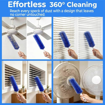 Multi-Purpose Dust Removal Brush, Bendable Microfiber Head, Reusable Dust Remover, 90° Flexible Ceiling & Fan Dust Magnet, Fan Cleaning Brush (2pcs-Blue) - color: 2pcs-blue