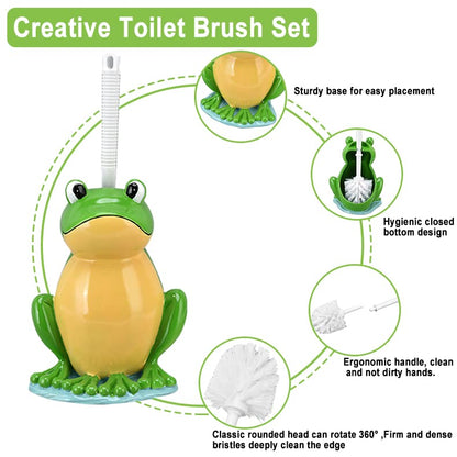 Toilet Brush with Ventilated Drying Holder,Flexible Toilet Bowl Brush Head with Silicone Bristles,Frog Shaped Toilet Brush, Compact Size Toilet Brush with Holder for Storage and Organization