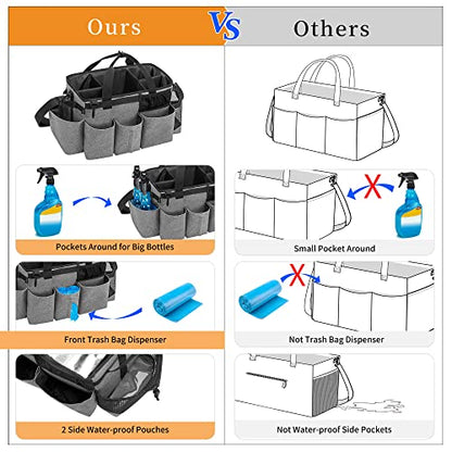 LoDrid Wearable Cleaning Caddy Bag with 4 Foldable Dividers, Cleaning Supply Organizer with Shoulder Strap and Side Handles for Cleaners & Housekeepers, Grey - color: Gray