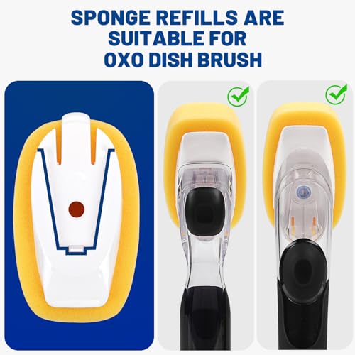 Sponge Brush Refills for OXO Dish Brush, 6 Pack Soap Dispensing Dish Refills, Scrub Replacement Head for Scrubber, Sponge Replacement Head Fits Soap Dispensing Handle