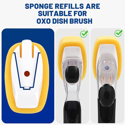 Sponge Brush Refills for OXO Dish Brush, 6 Pack Soap Dispensing Dish Refills, Scrub Replacement Head for Scrubber, Sponge Replacement Head Fits Soap Dispensing Handle