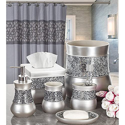 Creative Scents Crackled Glass Toilet Brush with Holder - Silver Toilet Bowl Cleaner Brush and Holder - Good Grip, Deep Cleaning, Decorative Design Compact Toilet Bowl Scrubber - style: Toilet Brush