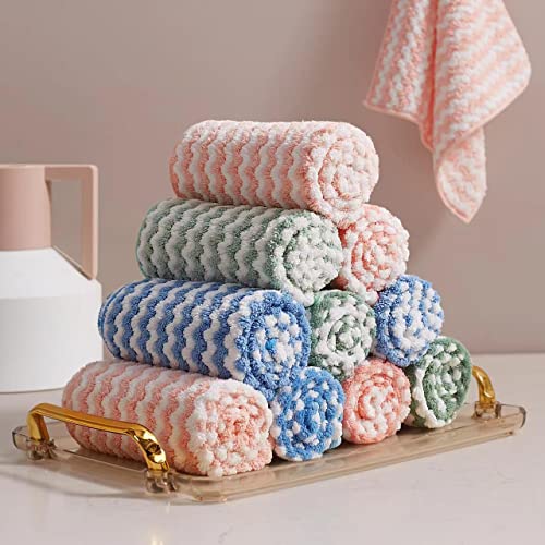 JOYMOOP 12 Pack Microfiber Cleaning Cloth, Larger Kitchen Towels, Dish Rags for Dish Drying Washing, Absorbent Streak Free Lint Free Rags for Cleaning - 11.81" x 15.75" - color: Mixed [Pink+blue+green], size: 15.7"x11.8" - 12pcs