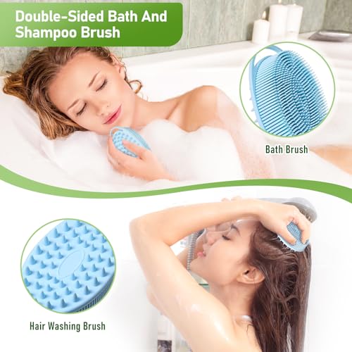 Fanwer 27.5” Back Bath Brush Long Handle for Shower and Silicone Body Scrubber, Shower Back Scrubber with Curved Handle for Elderly, Disabled, Limited Mobility, Post-Surgery, Frozen Shoulder - size: 1 Pack 27.5"