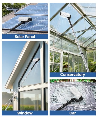 LyriFine Electric Solar Panel Cleaning Brush and Pole Kit, 20Ft Extendable Washing Kit with Water Fed Pole, 2 Speed & Soap Dispenser, Outdoor Window Cleaning Tool for Solar Panel, Window, Roof, RV