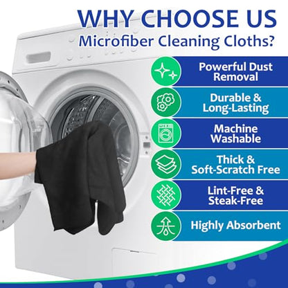 Newwiee 6 Pcs Extra Large Microfiber Cleaning Cloth 30" x 20" Washable Reusable Microfiber Towel Streak Free Lint Free Cloth for Cleaning Home Glass Office Window Bathrooms (Black) - color: Black