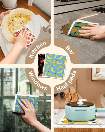 Miss Adola Swedish Dishcloths for Kitchen with Hooks - Reusable Dish Cloths for Washing Dishes Fast Drying Cute Fun 5 Pack Swedish Dish Towels Washable Cleaning Sponge, Fruit - color: Fruit