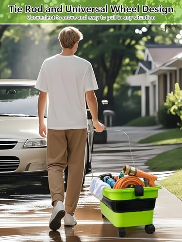 Collapsible Bucket 5.8 Gallon 22L with Wheels Handle Drain Plug Water Outlet and 2 Universal Connectors for Portable Pressure Washer Cordless Car Washing Camping RV Pet Bath Multi-Use