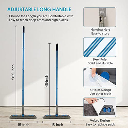 Microfibre Floor Mop for Cleaning Floors, Flat Mop for Laminate Wooden Vinyl Tile, Dust Wet Dry Use for Kitchen Bathroom Wall Cleaning with 3 Washable Chenille Pads