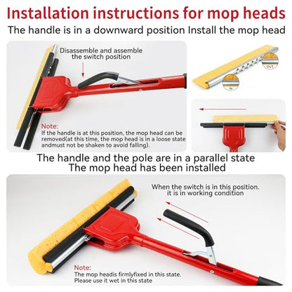 Cellulose Sponge Pop Up Sponge Mop with 2 Swop Roller Sponge mop Suitable for Wood, Ceramic Tiles and Other Flat Floors (1 Handle and 2 Heads) - color: Red Yellow