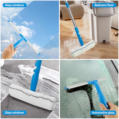 Window Washing Kit, Glass Scraper Cleaner Kit, Window Squeegee Cleaner Set, Glass Cleaning Instrument with Silicone Squeegee and Microfiber Scrubber, No Water Marks Efficient for Home
