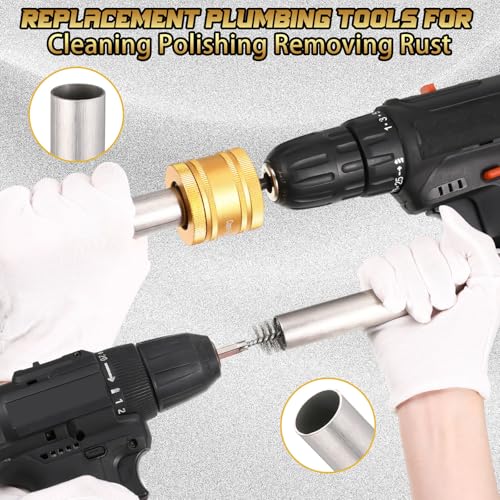 Sabary 1/2" & 3/4" & 1" Metal Copper Pipe Cleaner for Drill, with 1/4" Hex Shank & 6 Brush Blades & 6 Pipe Cleaning Brushes, Replacement Plumbing Tools for Cleaning Polishing Removing Rust