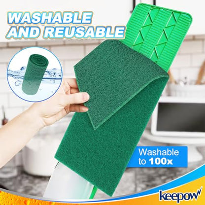 KEEPOW 6 Pack Scrub Mop Pads Replacement Compatible with Libman Freedom Spray Mop, Mop Scrubber Attachment for Floor Cleaning, Fit for Rubbermaid and Turbo & Other 18 Inch Microfiber Mops - color: Dark Green, 6 Pack