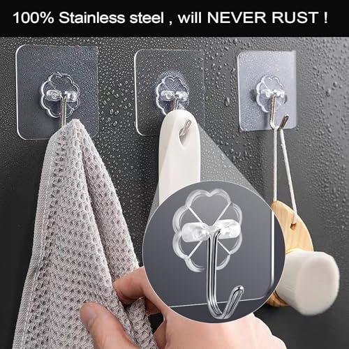 ZESLMG Adhesive Wall Hooks for Hanging, 32 Pack Self Sticky Hooks Heavy Duty 22lb Clear, Removable Shower Hook No Damage for Towel Key Coat Wreath Picture Outdoor Ceiling Bathroom Kitchen, Waterproof - size: 32 Regular Hook