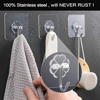 ZESLMG Adhesive Wall Hooks No Damage for Hanging, 36 Pack Large Self Sticky Hooks Heavy Duty 44lb Removable, Clear Hook for Shower Towel Coat Key Picture Wreath Outdoor Bathroom Kitchen, Waterproof - size: 36 Upgraded Large Hook