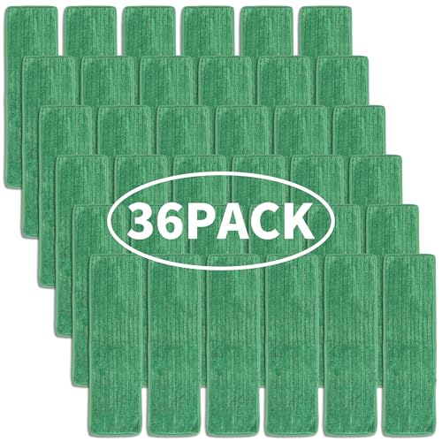 Matthew 18'' 36 Pcs Microfiber Mop Replacement Pads for Wet Dry Multi-Surface Floors Reusable Home Commercial Cleaning Refills,Machine Washable Compatible with Bona Mop&Any Microfiber Flat Mop Green - color: Green, size: 36 Pack