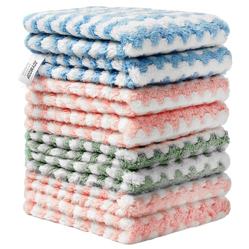 JOYMOOP Microfiber Cleaning Cloth, Mixed Color Towels with Edging, Medium-Small Size 8 Pack (9.8" x 11.8"), Absorbent Streak Free Lint Free Rags for Cleaning, Reusable and Washable Towels - color: Mixed [Pink+blue+green], size: 11.8"x9.8"