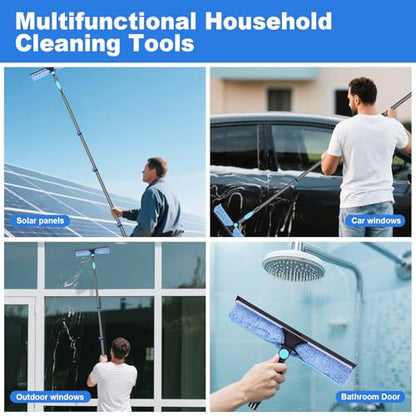 DOBEN 12-Foot Carbon Fiber Window Cleaner Tool with Telescopic Extension Pole, Rotating Scrubber & Squeegee - Sturdy Lightweight Design for Indoor/Outdoor Glass Cleaning - size: 12FT