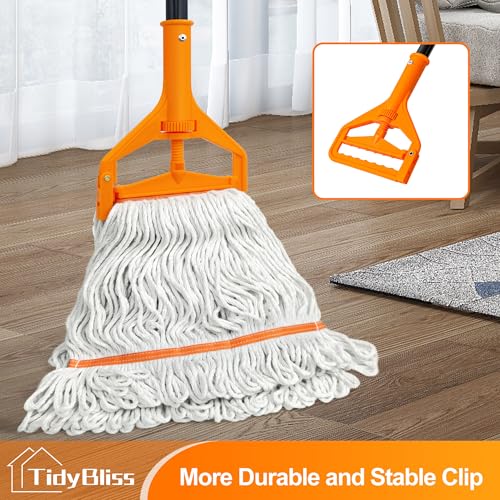 TidyBliss Mop Handle Commercial Heavy Duty, 55 inches Long Handle Industrial String Mop Stick Replacement Pole with Improved Looped-end Clamp for for Floor Cleaning (Orange)