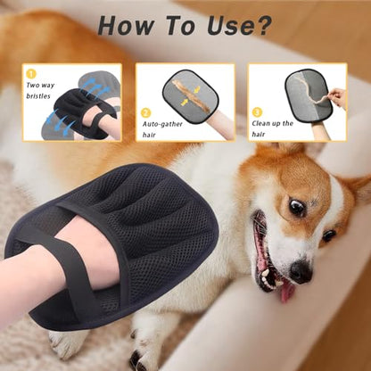 AUBELL Pet Hair Removal Glove for Dogs & Cats,2025 Upgrade Five-Finger Electrostatic Magic Brush,Animal Fur Removal Tool,Reusable Efficient Pet Hair Remover for Couch,Carpet,Clothes（2Pcs,Black） - color: Black-2pcs