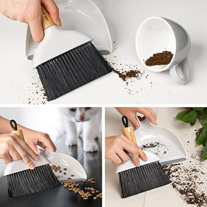 MR.SIGA Mini Dustpan and Brush Set, Portable Cleaning Brush and Dustpan Combo with Bamboo Handle, 1 Set - color: White