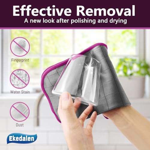 Microfiber Cleaning Cloth Lint Free Glass Cleaner Window Polishing Streak Free Miracle Easy Clean Rag Reusable for Mirror Kitchen Dish Auto Detailing, Pack of 6, 16"x12", Grey-Purple - color: Grey-purple, 12 X 16 Inch