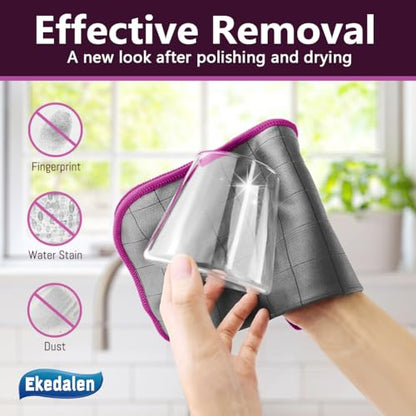 Microfiber Cleaning Cloth Lint Free Glass Cleaner Window Polishing Streak Free Miracle Easy Clean Rag Reusable for Mirror Kitchen Dish Auto Detailing, Pack of 6, 16"x12", Grey-Purple - color: Grey-purple, 12 X 16 Inch