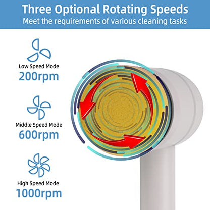 Super Electric Spin Scrubber 1000RPM with 6 Brush Heads, Portable Rechargeable Scrub Cleaner Cordless for Bathroom, Kitchen, Toilet, Bottle, Dish, Tile, Tub, Floor, Window Cleaning