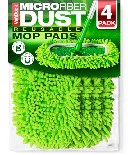 VanDuck Reusable Microfiber Dust Mop Refill for Swiffer Sweeper (4-Pack) | Mop not included, reusable microfiber floor duster, pet hair & dust replacement pads - color: Dry Duster (Green), size: 4 Count (Pack of 1)