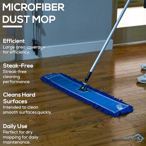 KLEEN HANDLER 36 Inch Microfiber Dust Mop, Large Washable Commercial Mop Head Replacement, Sweeper, Janitorial Supplies, Blue - color: Blue - 36 Inch, size: 1 Pack
