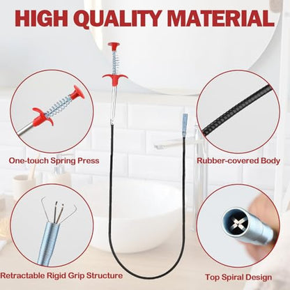 61 Inch Drain Snake Cleaner Pick Up Tool, Shower Hair Clog Remover, Sink Drain Clogs Cleaner for Sewer, Flexible Grabber Cleaning Tool for Out of Reach Place