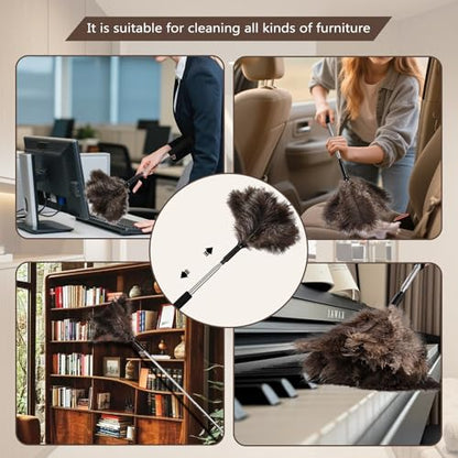 Telescopic Ostrich Feather Duster, 59-inch Naturally Fluffy Long-Handled Feather Duster, Soft, Durable and Reusable for Cleaning high Ceilings, Walls, Fans, Furniture and Blinds in The Home Office - color: Natural-d-1pcs