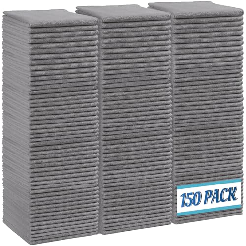 HOMEXCEL Grey Microfiber Cleaning Cloth,150 Pack Cleaning Rags, Cleaning Towels,11.5"X11.5" Shop Towels - color: Grey
