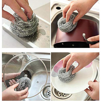 Stainless Steel Kitchen Cleanging Sponges Scouring Pad Steel Wool Scrubbers (Pack of 12)