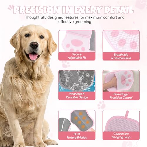 Nexius Pet Hair Removal Glove, Reusable Strong Grooming Fur Remover for Cats & Dogs, Electrostatic Pet Hair Remover| Removes Fur from Furniture, Clothes, Carpets & Car Seats (Pink) - color: Pink, size: Pack 1