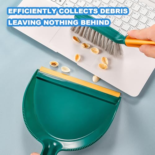 Small Broom with Dustpan Combo Set Mini Broom and Brush Set Hand Sweeper for Cleaning Desk Office Kitchen Pet Nest (Green) - color: Green