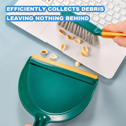 Small Broom with Dustpan Combo Set Mini Broom and Brush Set Hand Sweeper for Cleaning Desk Office Kitchen Pet Nest (Green) - color: Green