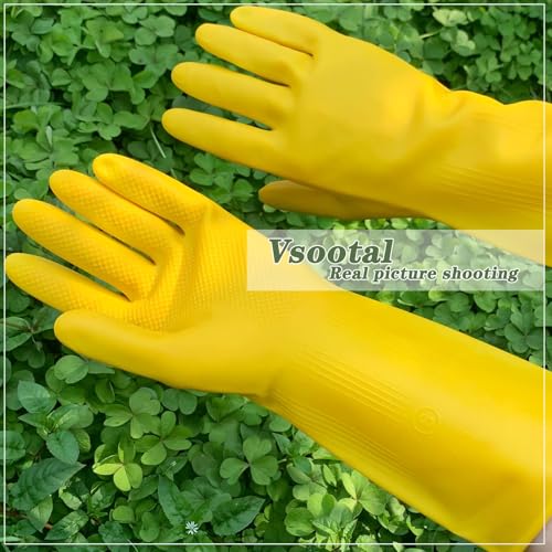 8 Pairs Reusable Household Cleaning Gloves, Rubber Kitchen Dishwashing Gloves, Extra Thickness, Long Sleeves, for Washing Dishes, Pet Care, Small, Yellow - size: Small (Pack of 8)